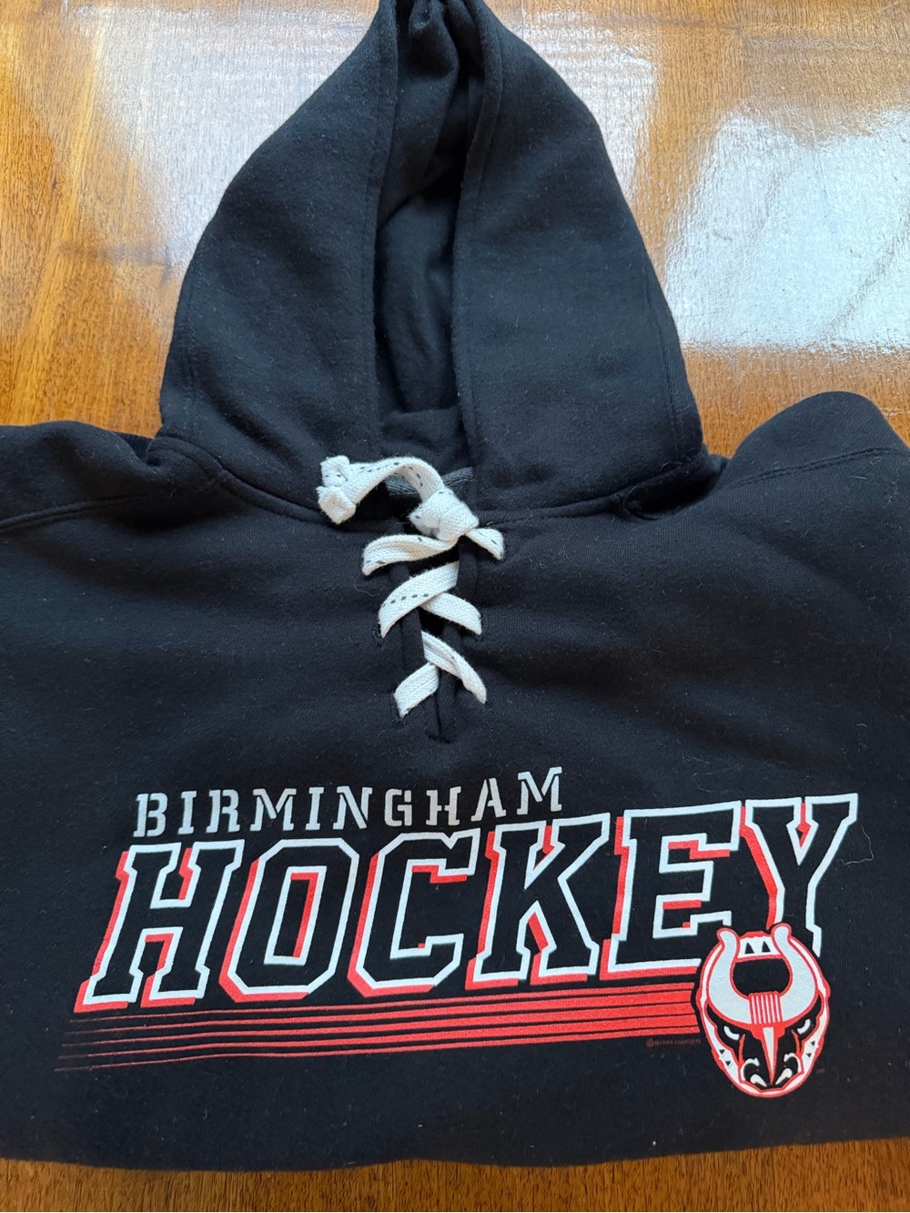 Rare Birmingham Bulls Hockey Black Hooded Sweatshirt with Lace-Up Neck
